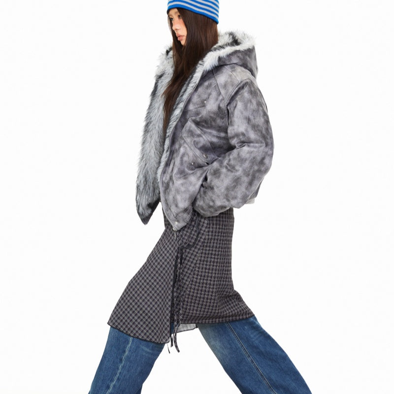 Tie-dye Deconstructed Patchwork Hooded Cotton Jacket Winter American High Street
