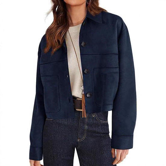 European And American Style Women Faux Suede Short Jacket Casual Lightweight Autumn Fashion