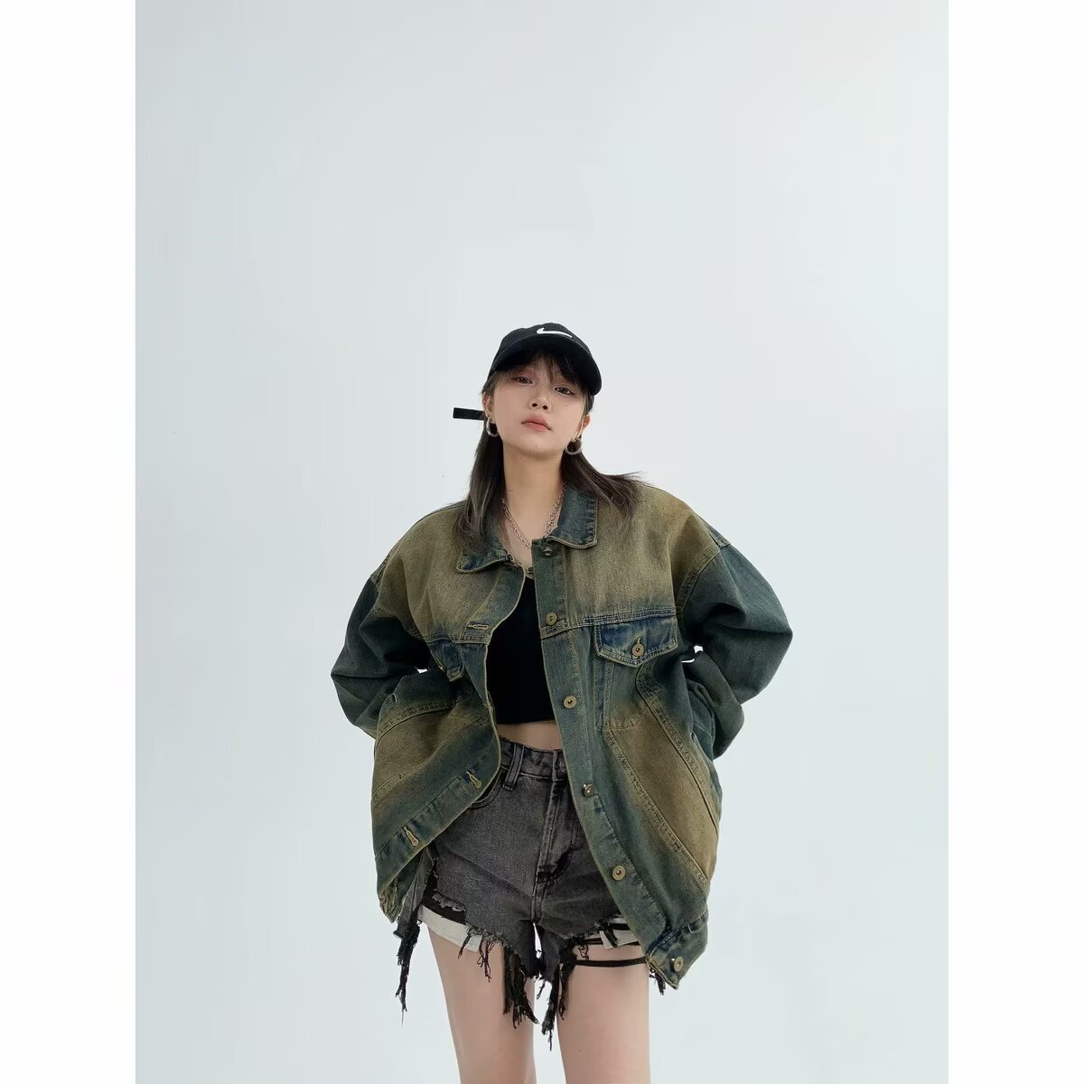 Water-washed Distressed Denim Jacket A Retro Casual Outerwear Piece
