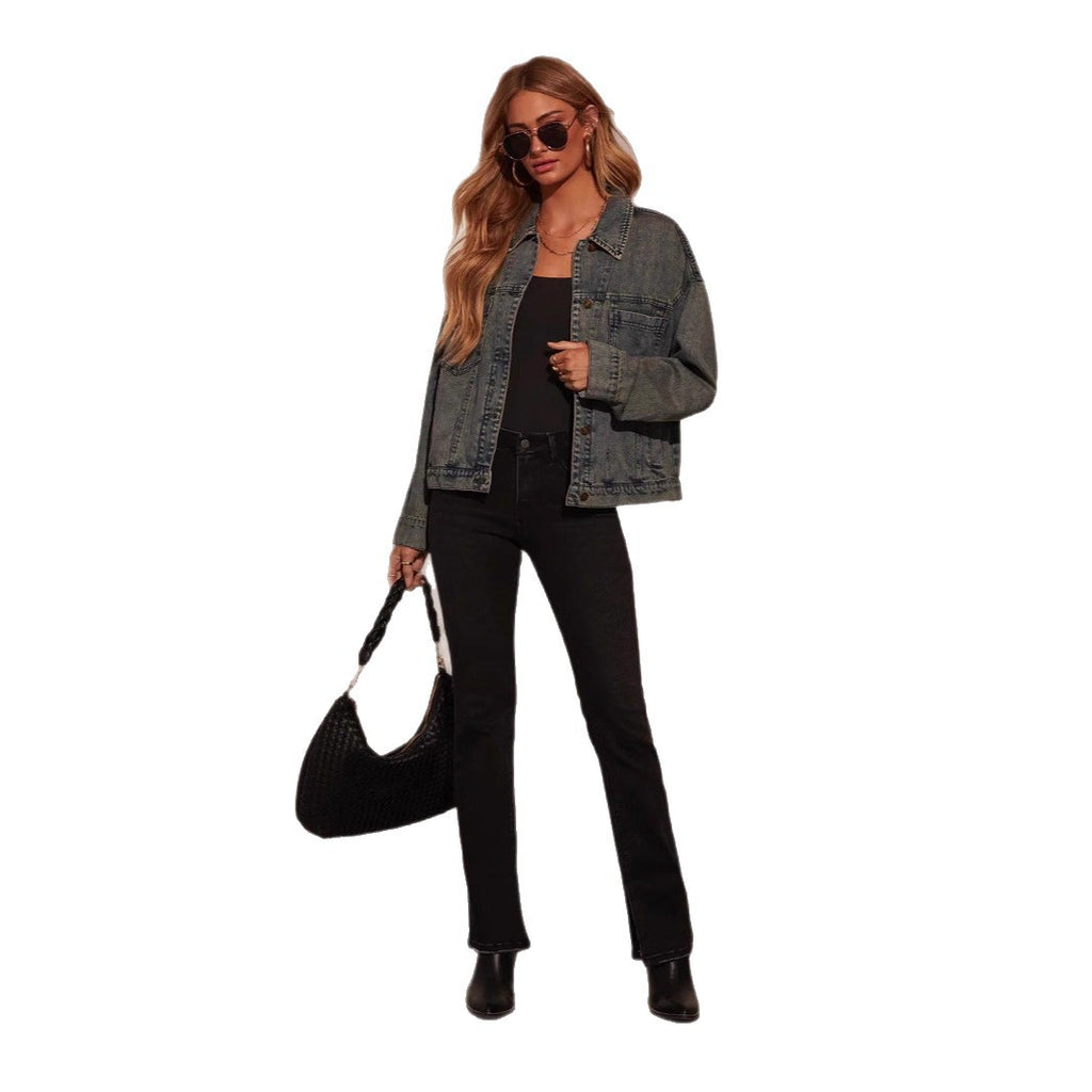 Women's Fashion Personality Solid Color Loose Slim-fit Denim Jacket