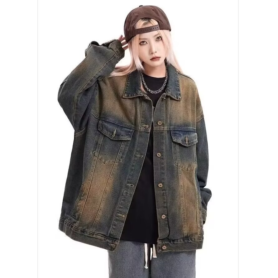 Water-washed Distressed Denim Jacket A Retro Casual Outerwear Piece
