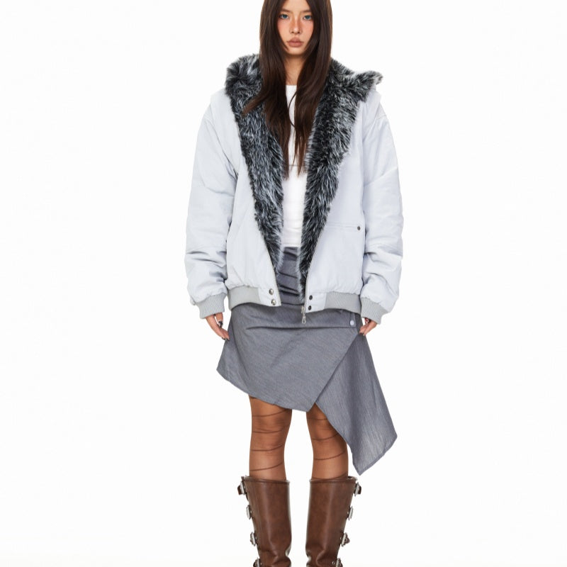 Personality Fur Collar Hooded Cotton Jacket Winter American Retro Loose