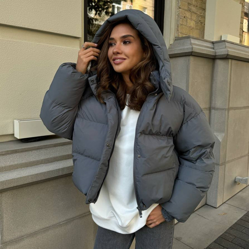 Cotton-padded Loose Coat Short Pocket Cap Jacket
