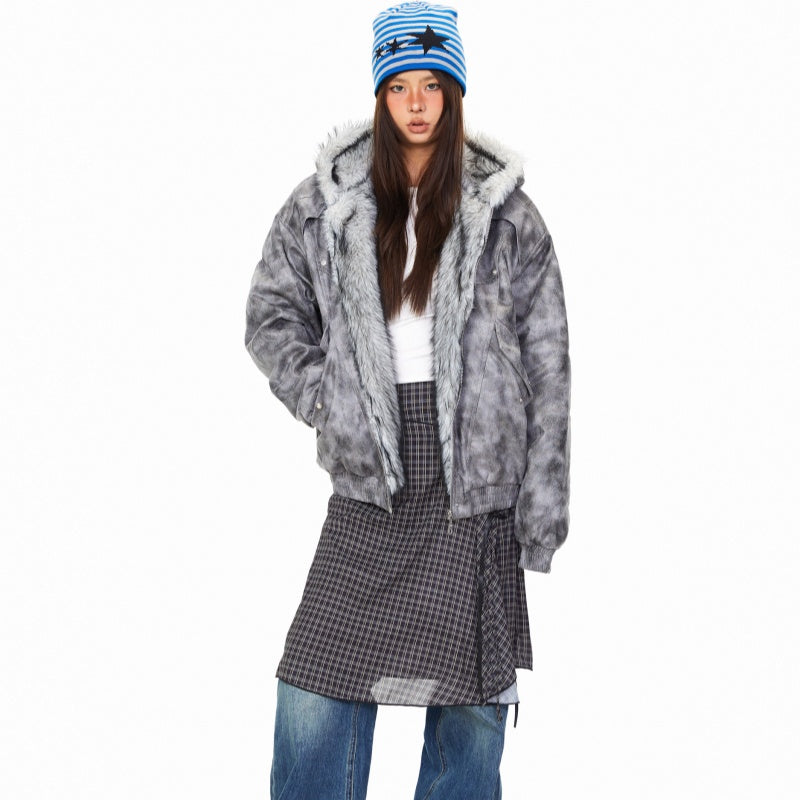 Tie-dye Deconstructed Patchwork Hooded Cotton Jacket Winter American High Street
