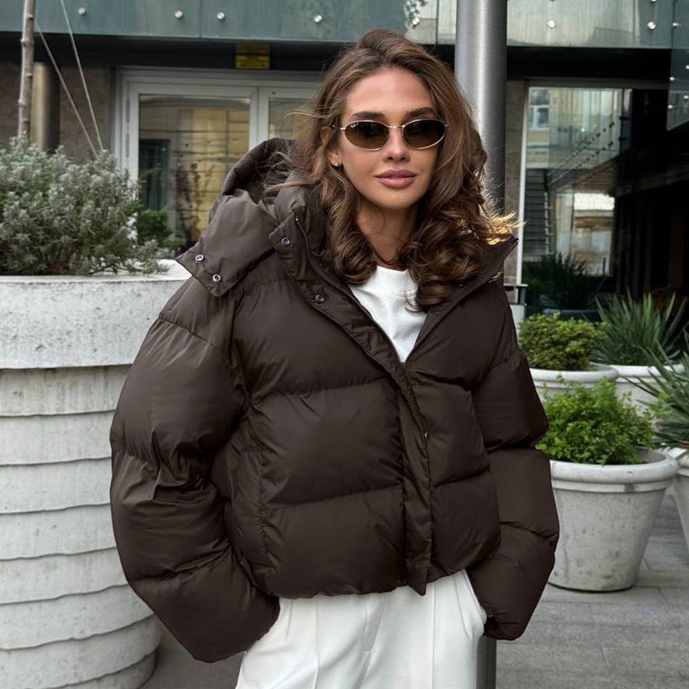 Cotton-padded Loose Coat Short Pocket Cap Jacket
