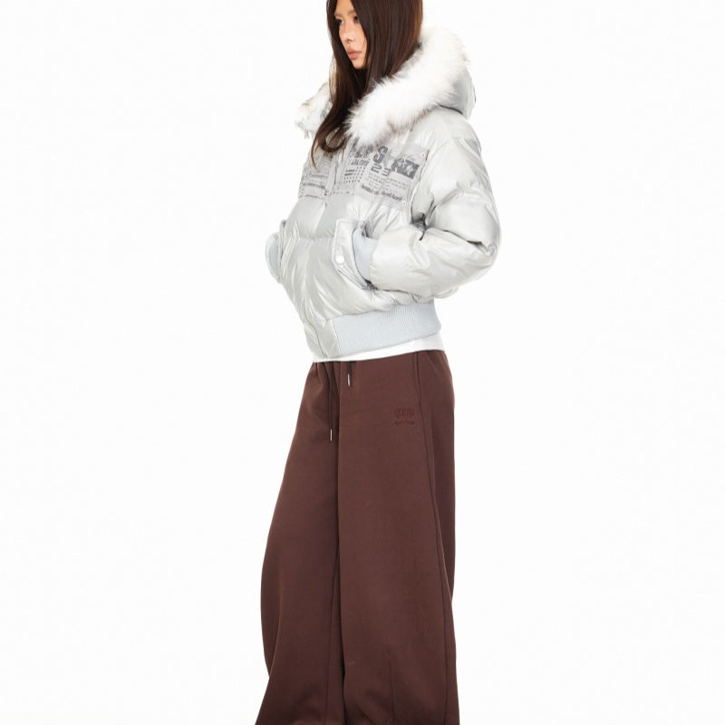 Personality Patch Fur Collar Hooded Cotton Coat Women's Winter American Style