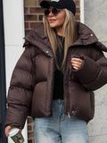 Solid Color Hooded Long Sleeve Cotton Coat For Women