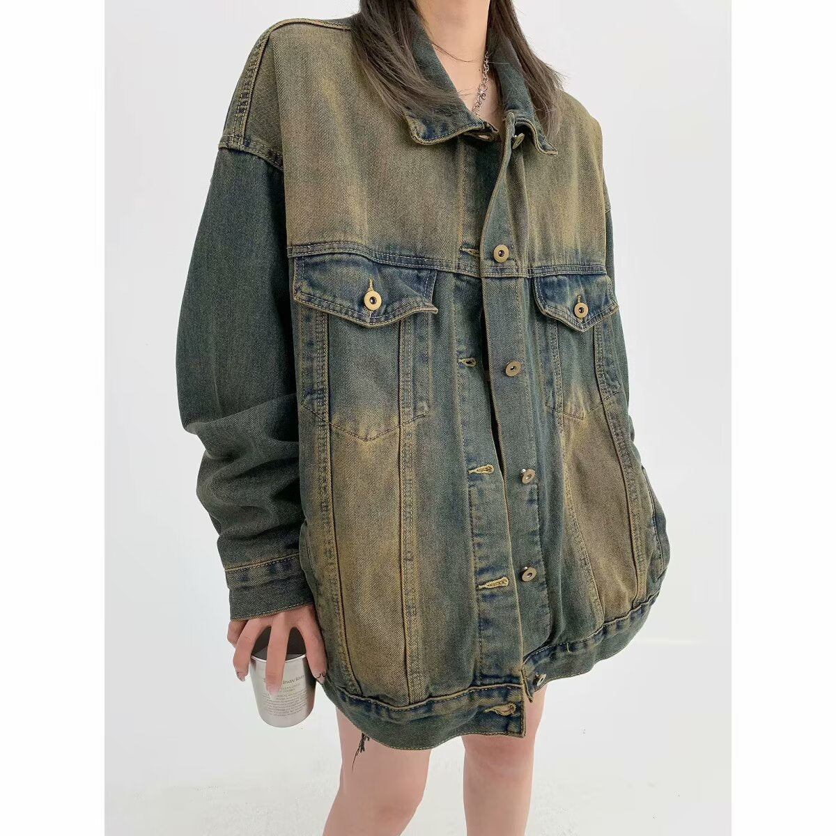 Water-washed Distressed Denim Jacket A Retro Casual Outerwear Piece